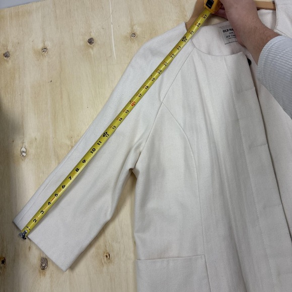 Old Navy Coat Womens XXL White Wool Blend Collarless 3/4 Sleeve Pea Overcoat - Picture 8 of 9